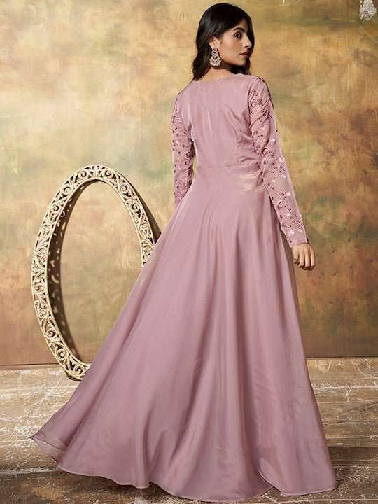 Floral Embroidered Maxi Ethnic Dress - Inddus.com
