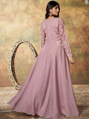 Floral Embroidered Maxi Ethnic Dress - Inddus.com