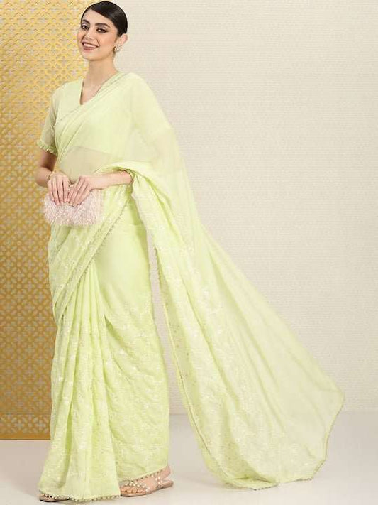Floral Embroidered Organza Saree
