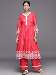Floral Embroidered Pleated Chikankari Kurta with Palazzos - Inddus.com