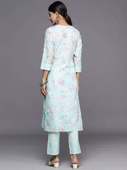 Floral Embroidered Regular Chikankari Kurta with Trousers - Inddus.com