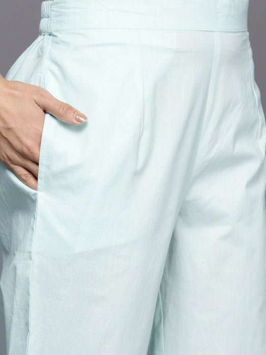 Floral Embroidered Regular Chikankari Kurta with Trousers - Inddus.com