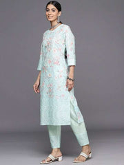 Floral Embroidered Regular Chikankari Kurta with Trousers - Inddus.com