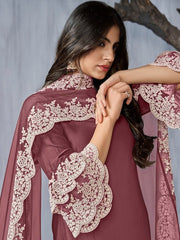 Floral Embroidered Regular Thread Work Kurta With Trousers & Dupatta - Inddus.com