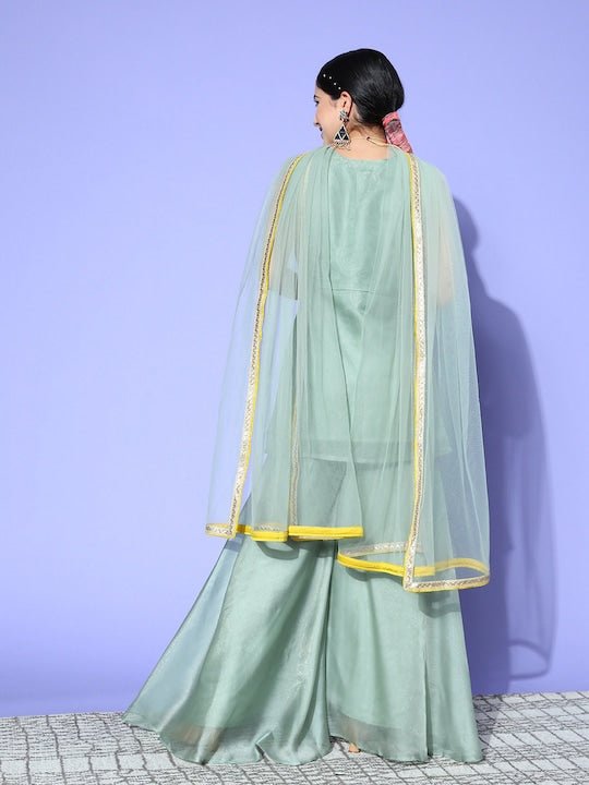 Floral Embroidered Regular Thread Work Kurti with Sharara & With Dupatta - Inddus.com