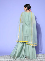 Floral Embroidered Regular Thread Work Kurti with Sharara & With Dupatta - Inddus.com