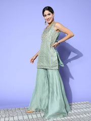 Floral Embroidered Regular Thread Work Kurti with Sharara & With Dupatta - Inddus.com