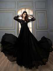 Floral Embroidered Sequinned Georgette Fit & Flare Maxi Ethnic Dress - Inddus.com