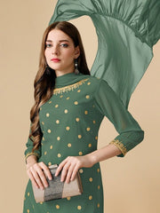 Floral Embroidered Sequinned Regular Kurta with Sharara & Dupatta - Inddus.com