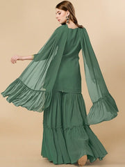 Floral Embroidered Sequinned Regular Kurta with Sharara & Dupatta - Inddus.com