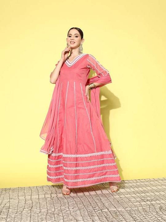 Floral Embroidered Thread Work Anarkali Kurta - Inddus.com