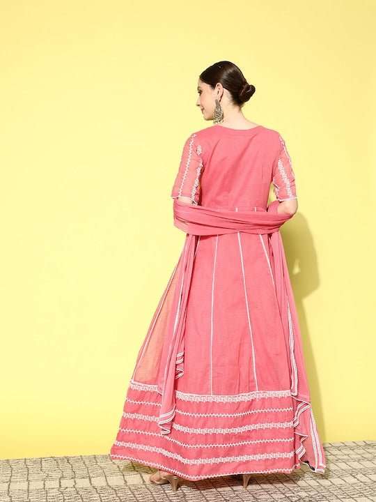 Floral Embroidered Thread Work Anarkali Kurta - Inddus.com