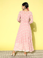Floral Embroidered Thread Work Georgette Kurta with Inner - Inddus.com