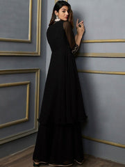 Floral Embroidered Zari Empire Kurta with Sharara - Inddus.com