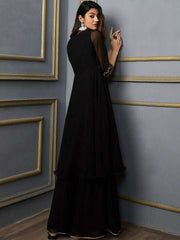 Floral Embroidered Zari Empire Kurta with Sharara - Inddus.com