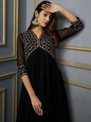 Floral Embroidered Zari Empire Kurta with Sharara - Inddus.com