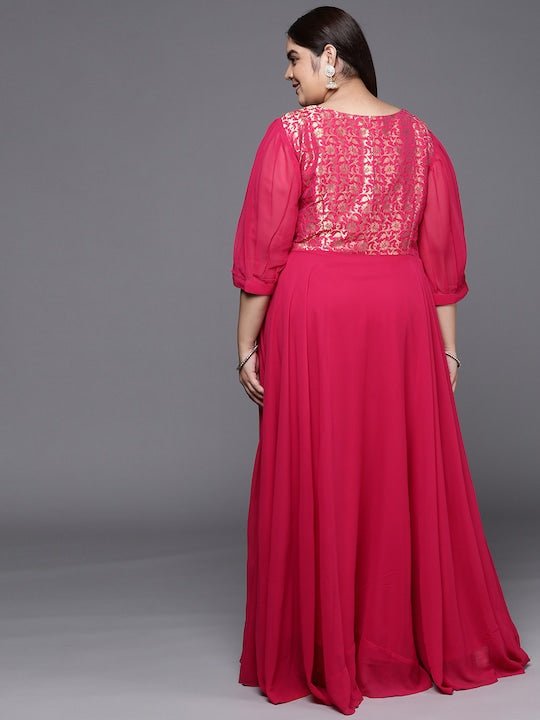 Floral Georgette Plus Size Maxi Dress - Inddus.com