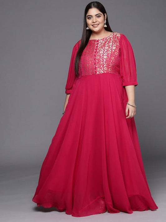 Floral Georgette Plus Size Maxi Dress - Inddus.com