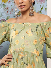 Floral Off-Shoulder Tiered Maxi Dress - Inddus.com