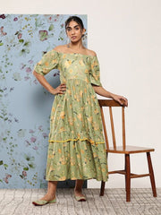 Floral Off-Shoulder Tiered Maxi Dress - Inddus.com
