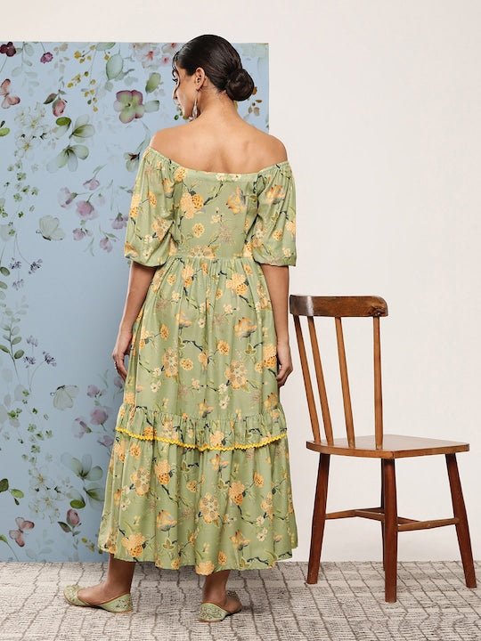 Floral Off-Shoulder Tiered Maxi Dress - Inddus.com