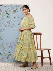 Floral Off-Shoulder Tiered Maxi Dress - Inddus.com