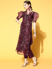 Floral Organza Scalloped Edge Kurta Set - Inddus.com