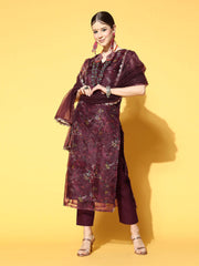 Floral Organza Scalloped Edge Kurta Set - Inddus.com