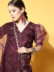 Floral Organza Scalloped Edge Kurta Set - Inddus.com