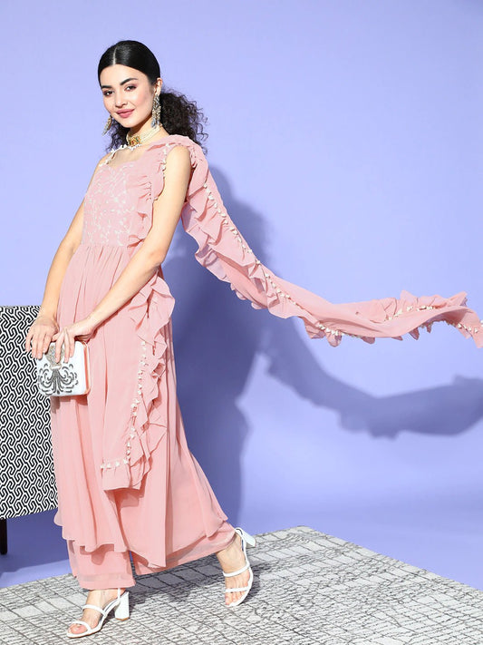Floral Poly-Georgette Gown for Days Kurta Set - Inddus.com