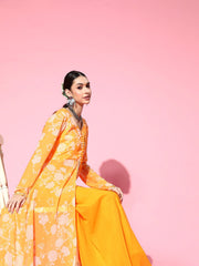 Floral Poly-Georgette Sweetheart Neck Kurta Set - Inddus.com