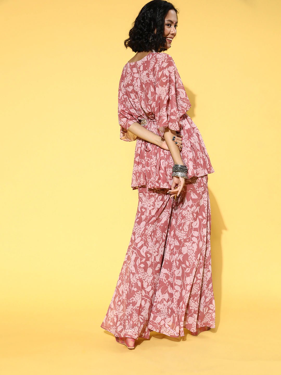 Floral Poly Georgette Swirling Volume Kurta Set - Inddus.com