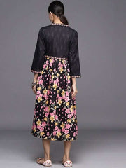 Floral Printed A-Line Cotton Midi Dress - Inddus.com