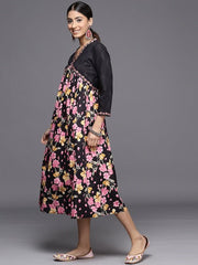 Floral Printed A-Line Cotton Midi Dress - Inddus.com