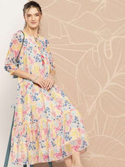 Floral Printed A-Line Midi Dress - Inddus.com