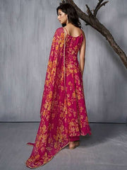 Floral Printed AnarkLI Kurta with Trousers & Dupatta - Inddus.com
