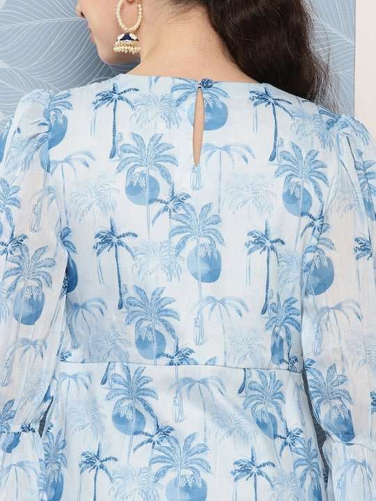 Floral Printed Bell Sleeves Midi Ethnic Dress With Lace Detail - Inddus.com