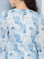 Floral Printed Bell Sleeves Midi Ethnic Dress With Lace Detail - Inddus.com