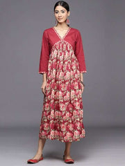 Floral Printed Cotton A-line Midi Dress - Inddus.com