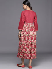 Floral Printed Cotton A-line Midi Dress - Inddus.com