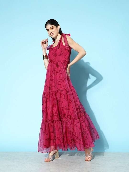 Floral Printed Ethnic Maxi Dress - Inddus.com