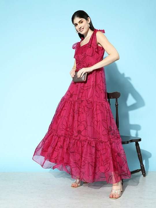 Floral Printed Ethnic Maxi Dress - Inddus.com