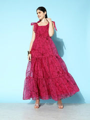 Floral Printed Ethnic Maxi Dress - Inddus.com