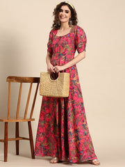Floral Printed Flared Maxi Dress - Inddus.com