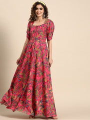 Floral Printed Flared Maxi Dress - Inddus.com