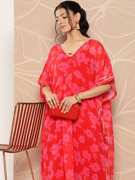 Floral Printed Kaftan Kurta With Trousers - Inddus.com