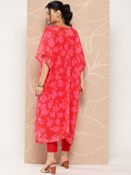 Floral Printed Kaftan Kurta With Trousers - Inddus.com