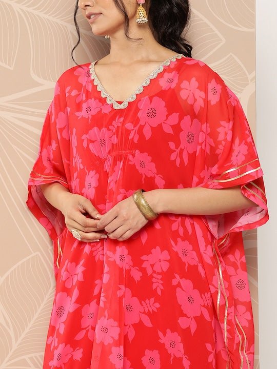 Floral Printed Kaftan Kurta With Trousers - Inddus.com