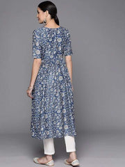 Floral Printed Lace Detailing A-Line Kurta - Inddus.com