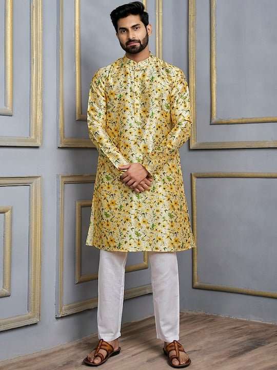 Floral Printed Mandarin Collar Kurta - Inddus.com